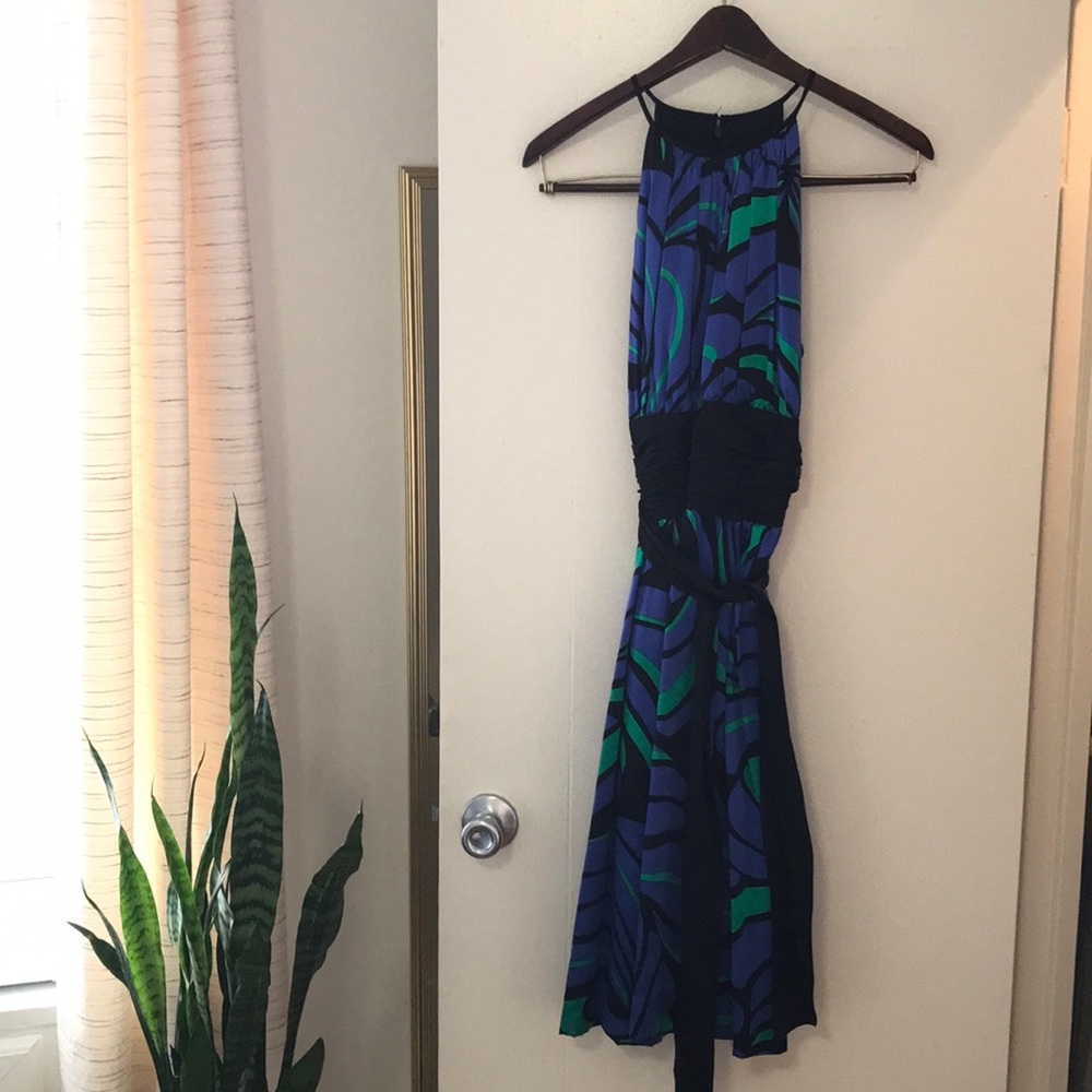 Maggie London silk dress with fun geometric print